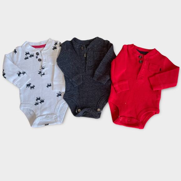 Carter’s Infant Baby 3-Set Long Sleeve Bodysuit Pocket Button Details 3mos - Picture 1 of 4